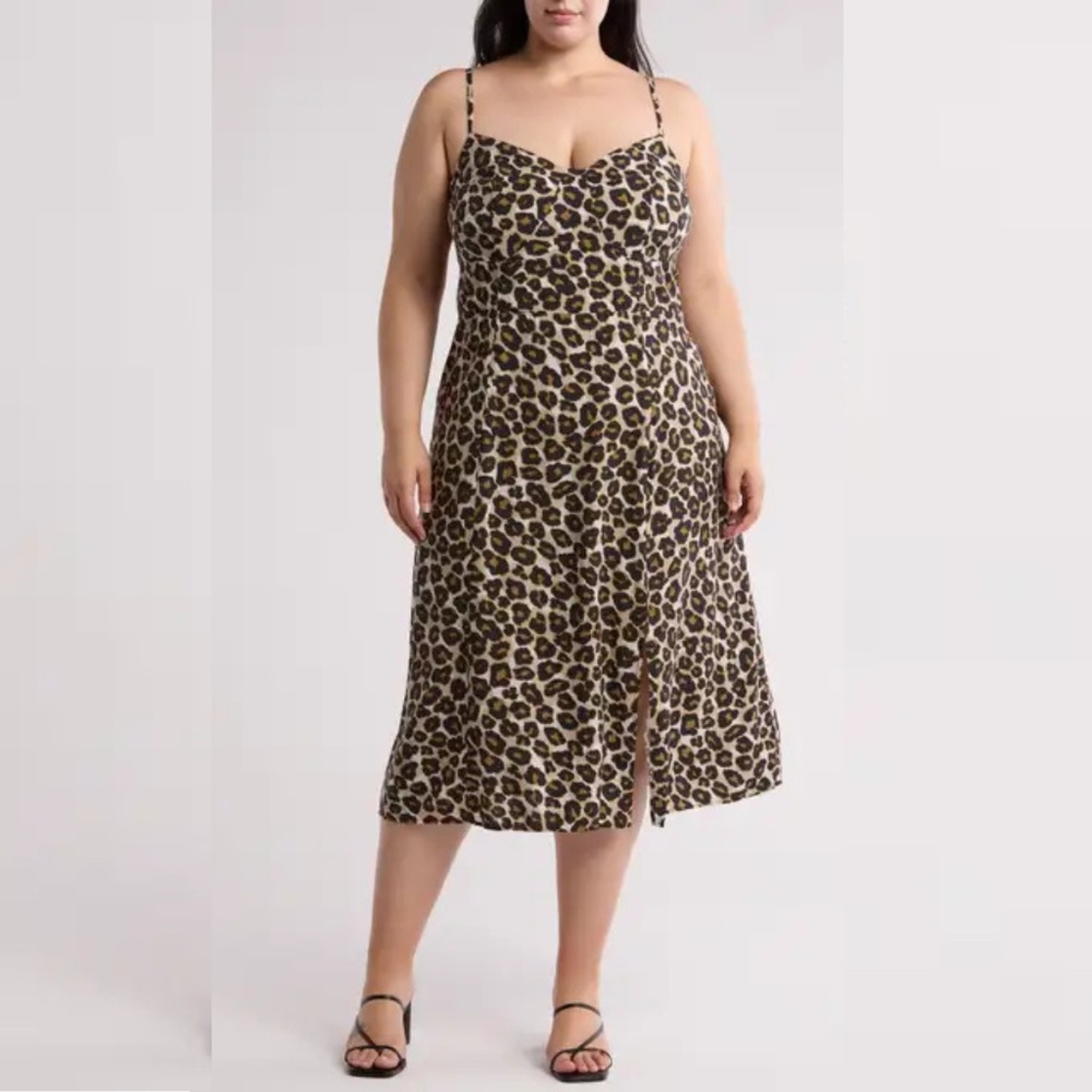 DKNY Jeans Leopard V-Neck Midi Dress